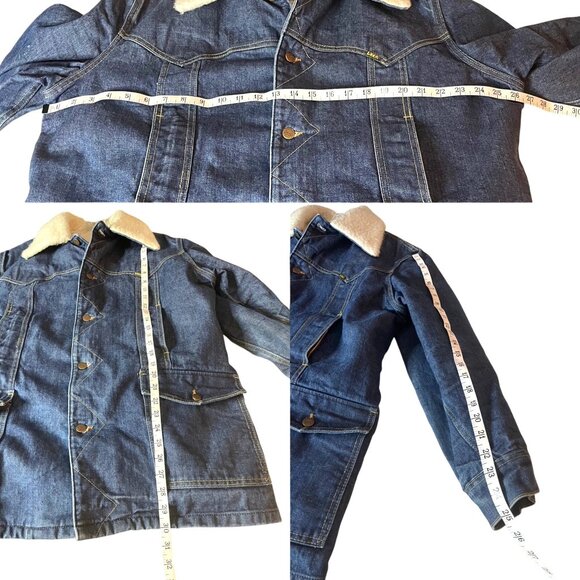 Vtg Lee Storm Rider Denim Sherpa Jacket Button Western Ranch Chore Coat USA Sz L - Picture 6 of 14